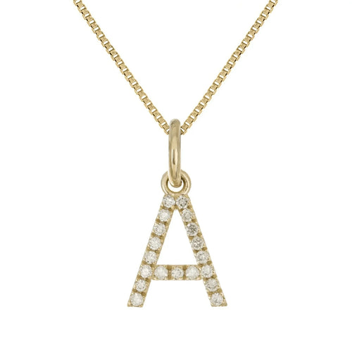 14k Yellow White or Rose Gold Diamond Initial Letter Charm Pendant Necklace 18" - Jewelry Store by Erik Rayo
