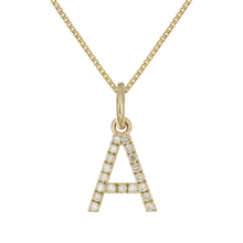 Load image into Gallery viewer, 14k Yellow White or Rose Gold Diamond Initial Letter Charm Pendant Necklace 18&quot;
