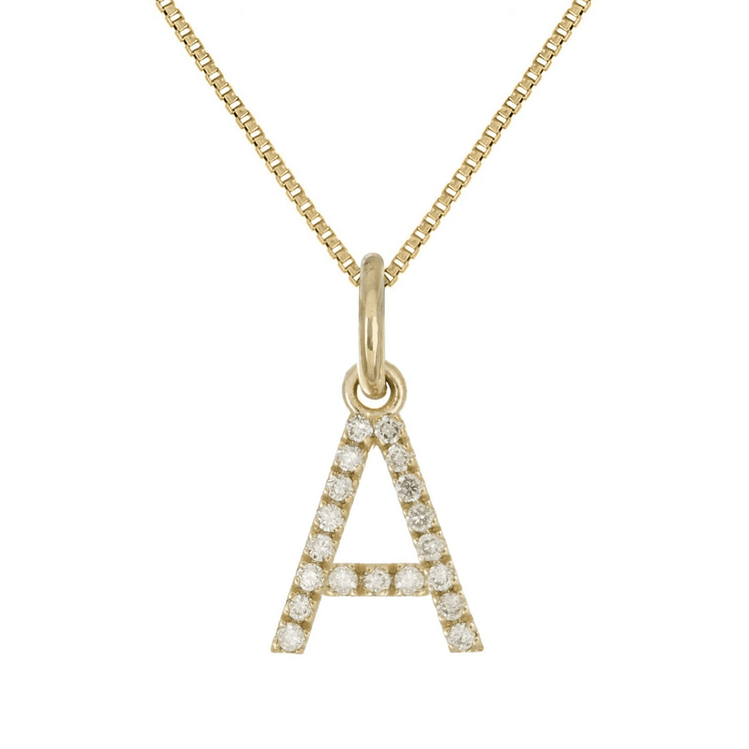 14k Yellow White or Rose Gold Diamond Initial Letter Charm Pendant Necklace 18