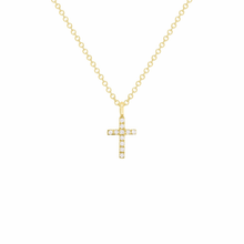 Load image into Gallery viewer, 14k Rose Gold 0.04ctw Diamond Cross Pendant Small Religious Charm
