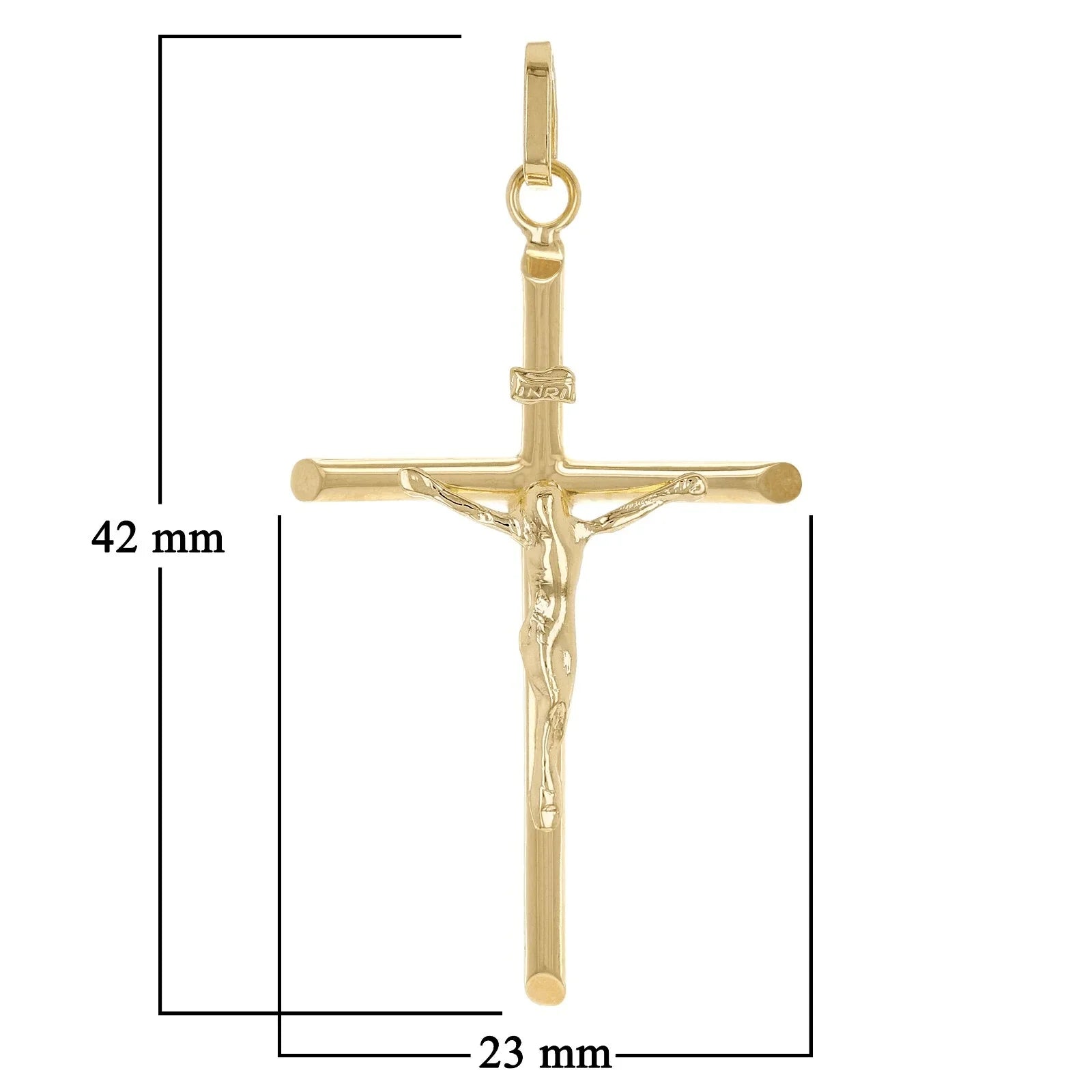 Italian 14k Yellow Gold Hollow INRI Crucifix Cross Charm Pendant 1.7" 1.4 grams - Jewelry Store by Erik Rayo