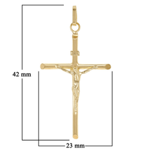 Load image into Gallery viewer, Italian 14k Yellow Gold Hollow INRI Crucifix Cross Charm Pendant 1.7&quot; 1.4 grams
