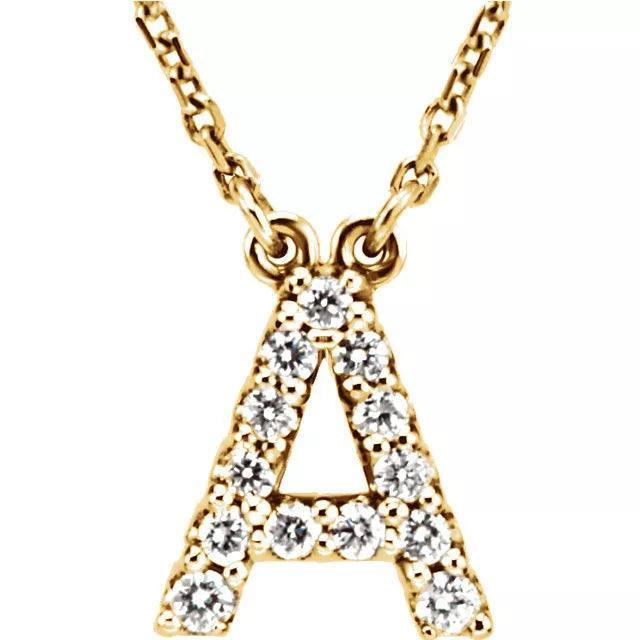 14k Yellow White or Rose Gold Diamond Initial Letter A Pendant Necklace 18" - Jewelry Store by Erik Rayo