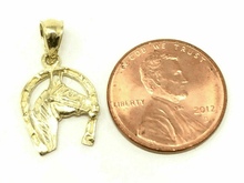 Load image into Gallery viewer, 14k Yellow Gold Solid Horse Face Horse Shoe Charm Pendant 1 gram
