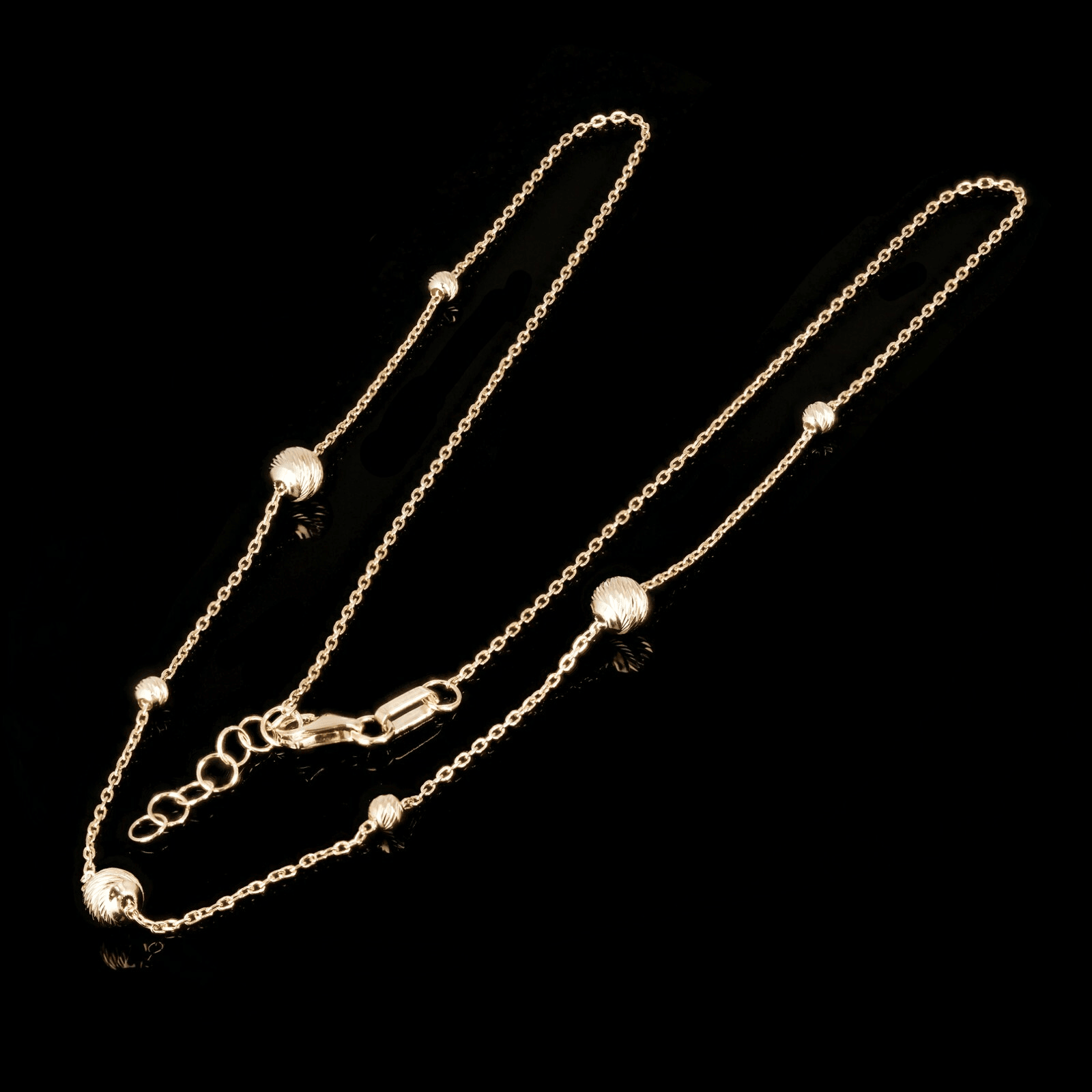 Italian 14k Yellow Gold Diamond Cut Ball Bead Station Necklace 18" 2.7 grams - Jewelry Store by Erik Rayo