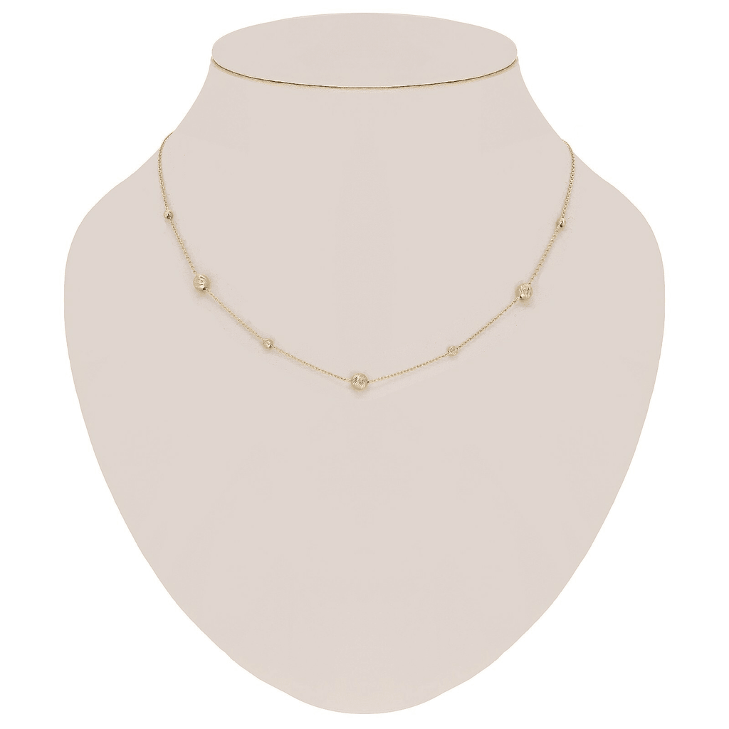 Italian 14k Yellow Gold Diamond Cut Ball Bead Station Necklace 18" 2.7 grams - Jewelry Store by Erik Rayo