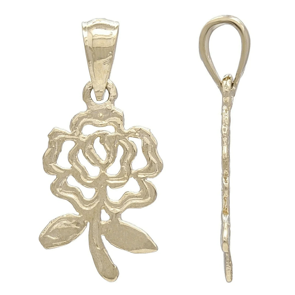14k Yellow Gold Solid Diamond Cut Rose Flower Charm Pendant 1.1 grams - Jewelry Store by Erik Rayo