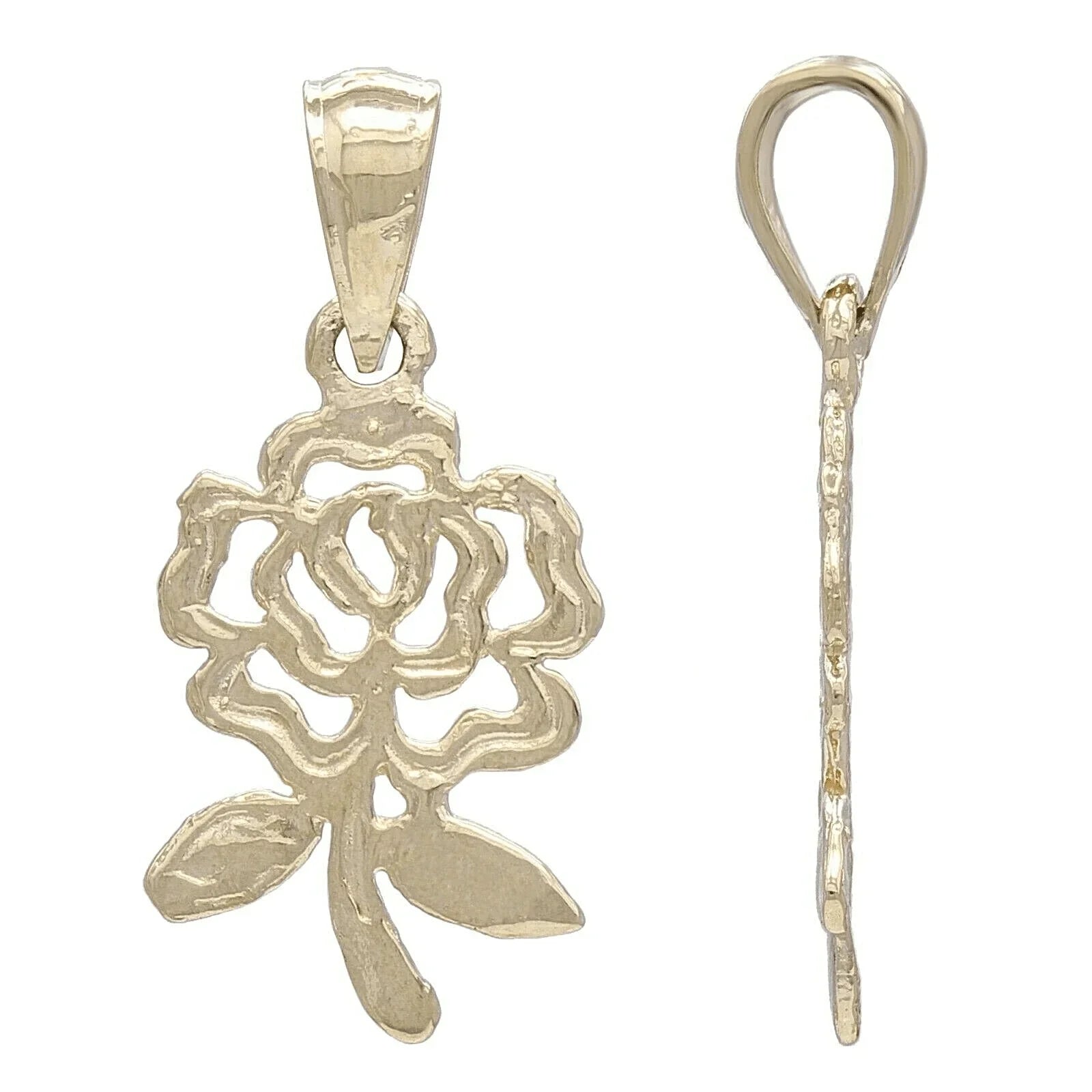 14k Yellow Gold Solid Diamond Cut Rose Flower Charm Pendant 1.1 grams - Jewelry Store by Erik Rayo
