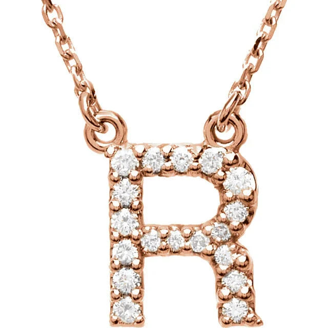 14k Yellow White or Rose Gold Diamond Initial Letter R Pendant Necklace 18" - Jewelry Store by Erik Rayo