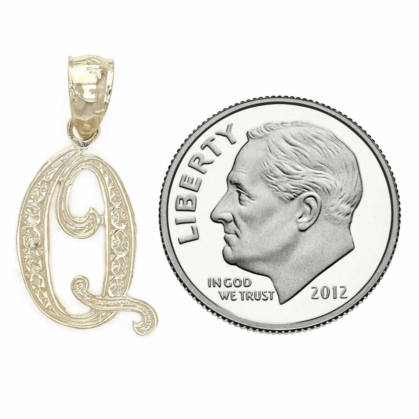 14k Yellow or White Gold Initial Letter Q Alphabet A-Z Charm Pendant - Jewelry Store by Erik Rayo