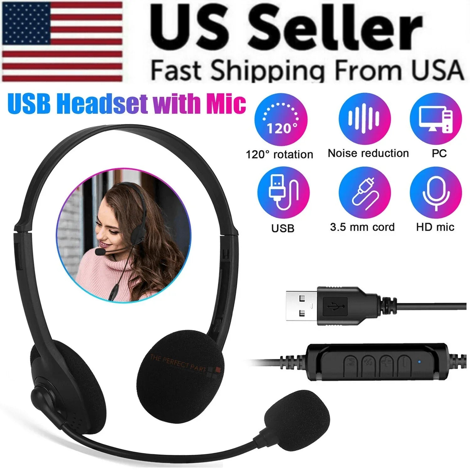 USB Headset Headphone With Microphone Noise Cancelling For PC Computer Call Chat - Jewelry Store by Erik Rayo