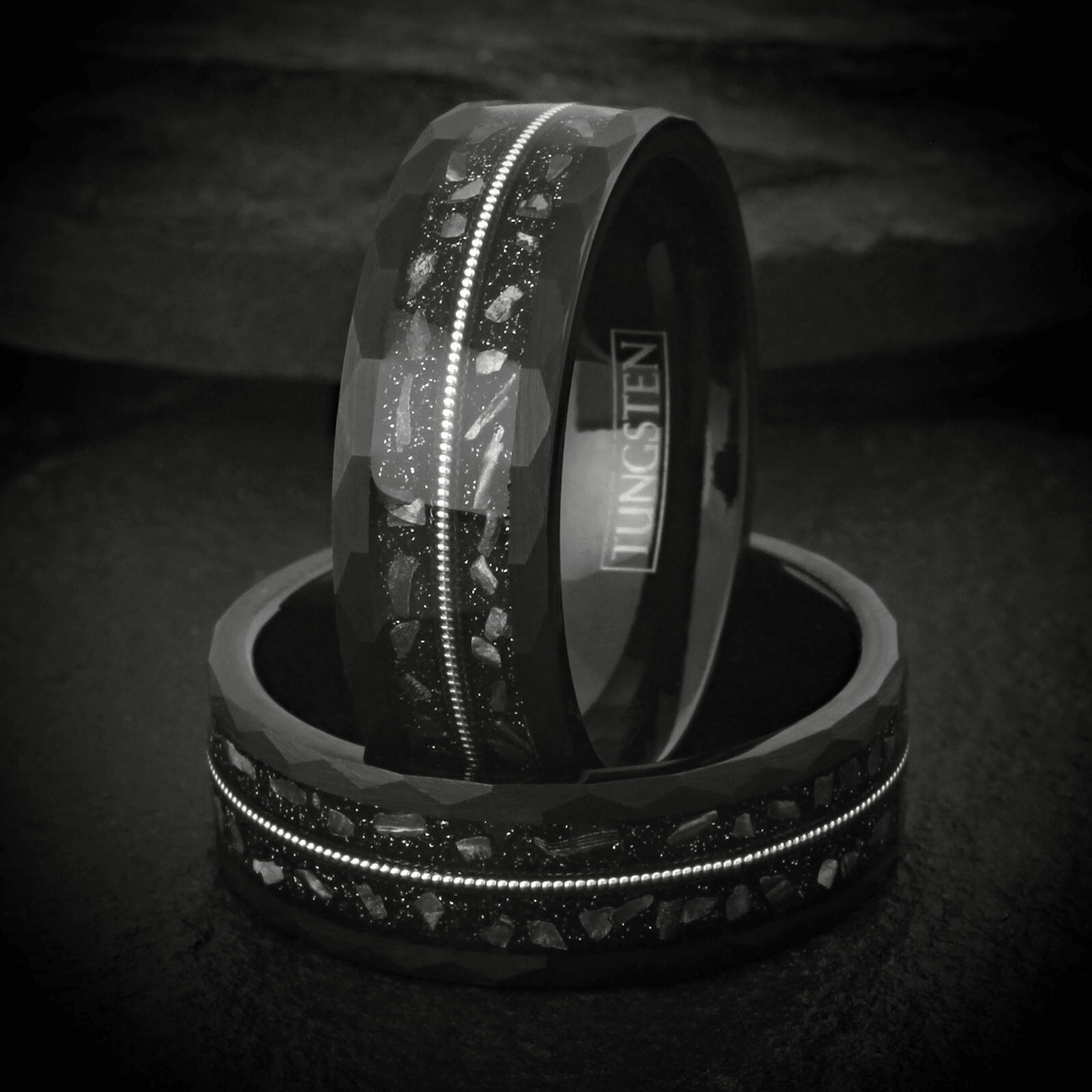 Black Tungsten Carbide Wedding Band Ring for Men Meteorite Guitar String Band Ring