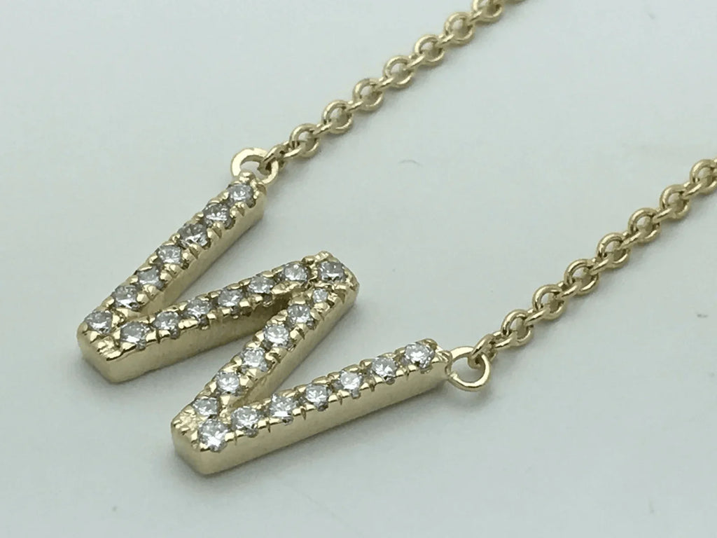 14k Yellow White or Rose Gold Diamond Initial Letter "W" Pendant Necklace 18" - Jewelry Store by Erik Rayo
