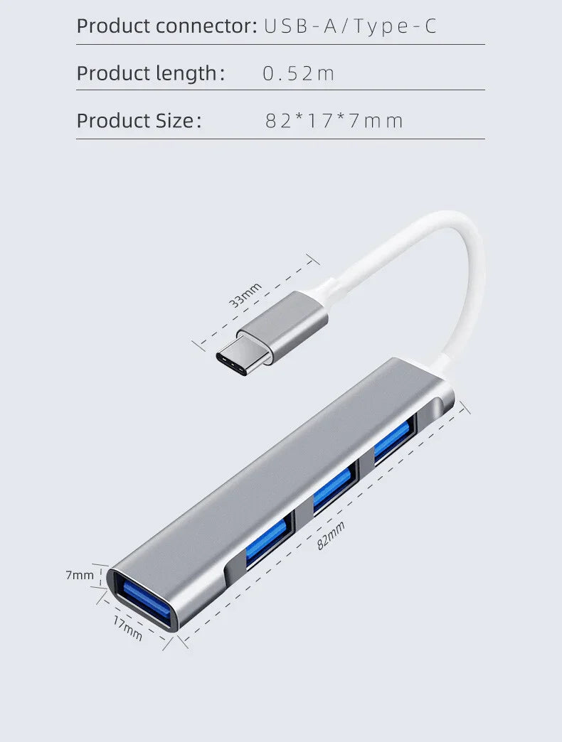 USB-C Type C to USB 3.0 4 Port Hub Splitter For PC Mac Phone MacBook Pro iPad - Jewelry Store by Erik Rayo