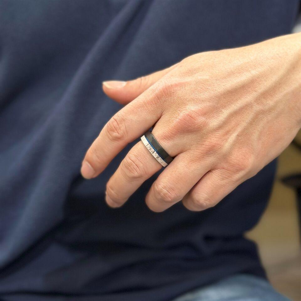 Men's Wedding Band Rings - Black Blue Deer Antler Design - Wedding Rings for Men and Women - Jewelry Store by Erik Rayo