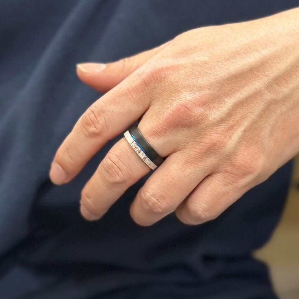 Men's Wedding Band Rings - Black Blue Deer Antler Design - Wedding Rings for Men and Women - Jewelry Store by Erik Rayo