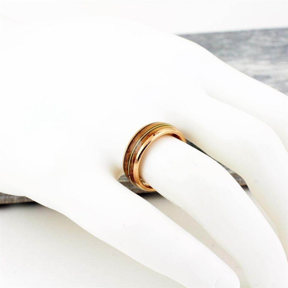 Men's Wedding Band Rings | Rose Gold Whiskey Barrel Wood Guitar Design | Wedding Rings for Men and Women - Jewelry Store by Erik Rayo