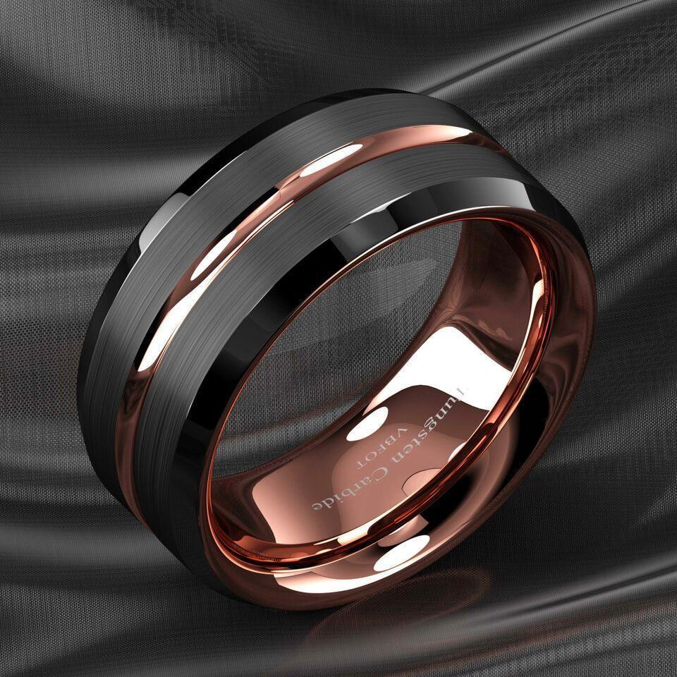 Men’s Black Brushed Rose Gold Wedding Band Ring - Classic Wedding Rings for Men & Women - Jewelry Store by Erik Rayo
