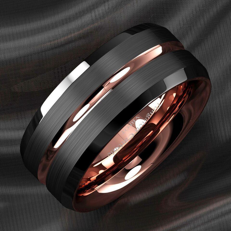 Men’s Black Brushed Rose Gold Wedding Band Ring - Classic Wedding Rings for Men & Women - Jewelry Store by Erik Rayo