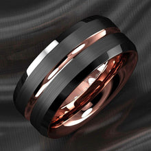 Load image into Gallery viewer, Men&#39;s Black Brushed Rose Gold Wedding Band Ring - Men&#39;s Wedding Rings - Women&#39;s Wedding Rings
