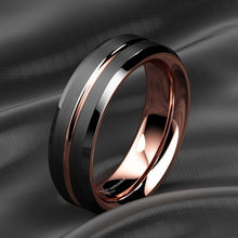 Load image into Gallery viewer, Tungsten Wedding Bands for Women 6mm Black Brushed Rose Gold Rings for Her
