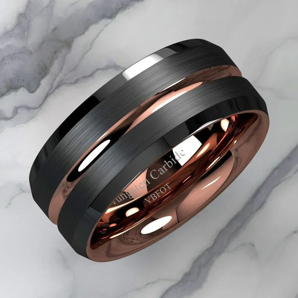 Men’s Black Brushed Rose Gold Wedding Band Ring - Classic Wedding Rings for Men & Women - Jewelry Store by Erik Rayo