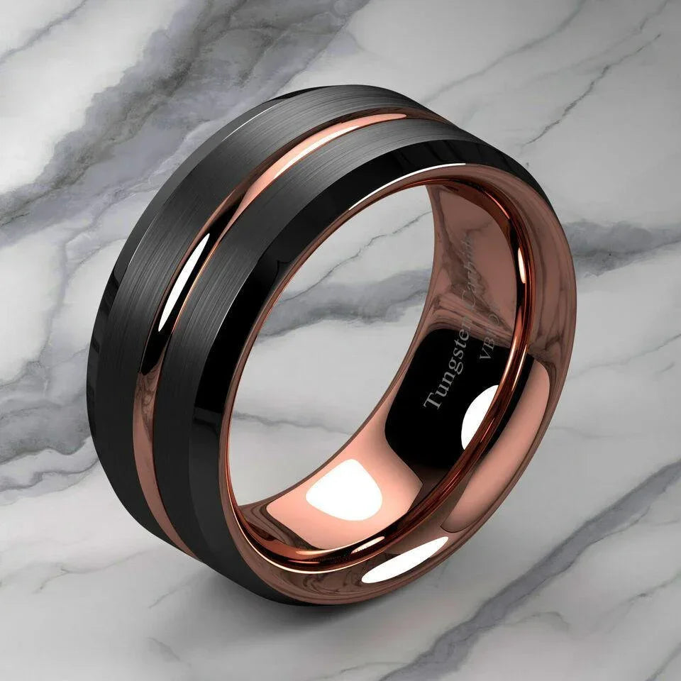 Men’s Black Brushed Rose Gold Wedding Band Ring - Classic Wedding Rings for Men & Women - Jewelry Store by Erik Rayo