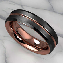 Load image into Gallery viewer, Tungsten Wedding Bands for Women 6mm Black Brushed Rose Gold Rings for Her
