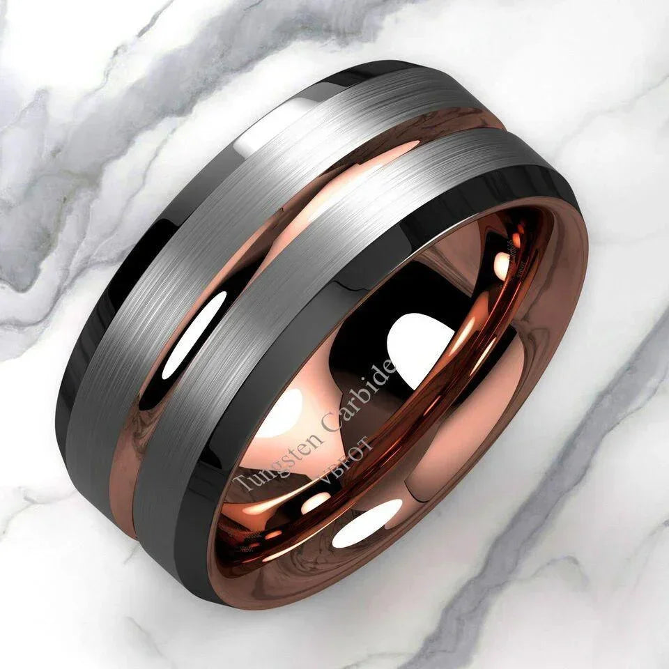 Men’s Wedding Band Rings | Silver Brushed Rose Gold - Unique Wedding Rings for Men & Women - Jewelry Store by Erik Rayo