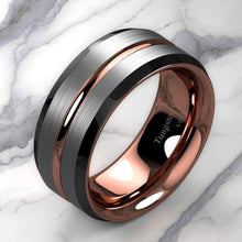 Load image into Gallery viewer, Men&#39;s Wedding Band Rings | Silver Brushed Rose Gold Men&#39;s Wedding Rings | Women&#39;s Wedding Rings
