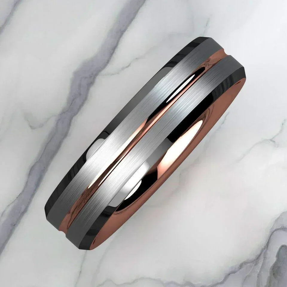 Tungsten Wedding Bands for Women - 6mm Silver Brushed Rose Gold Ring - Elegant Wedding Rings for Her - Jewelry Store by Erik Rayo
