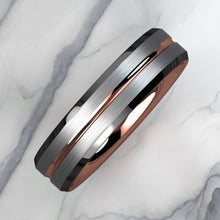 Load image into Gallery viewer, Men&#39;s Wedding Band 6mm Silver Brushed Rose Gold Ring for Men and Women
