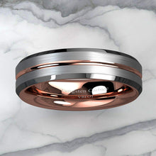 Load image into Gallery viewer, Men&#39;s Wedding Band 6mm Silver Brushed Rose Gold Ring for Men and Women
