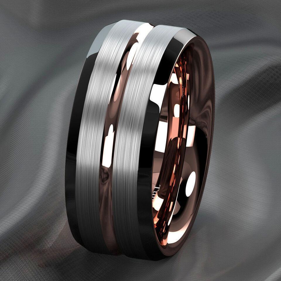 Men’s Wedding Band Rings | Silver Brushed Rose Gold - Unique Wedding Rings for Men & Women - Jewelry Store by Erik Rayo