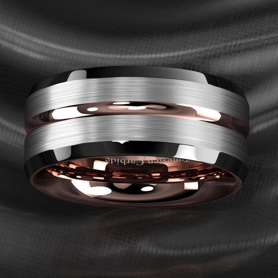 Men’s Wedding Band Rings | Silver Brushed Rose Gold - Unique Wedding Rings for Men & Women - Jewelry Store by Erik Rayo