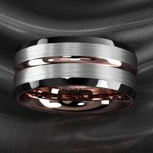 Load image into Gallery viewer, Men&#39;s Wedding Band Rings | Silver Brushed Rose Gold Men&#39;s Wedding Rings | Women&#39;s Wedding Rings
