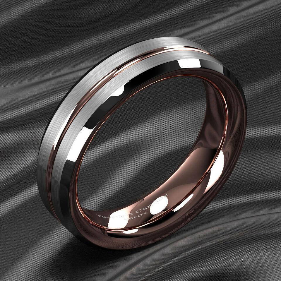 Tungsten Wedding Bands for Women - 6mm Silver Brushed Rose Gold Ring - Elegant Wedding Rings for Her - Jewelry Store by Erik Rayo