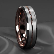 Load image into Gallery viewer, Men&#39;s Wedding Band 6mm Silver Brushed Rose Gold Ring for Men and Women
