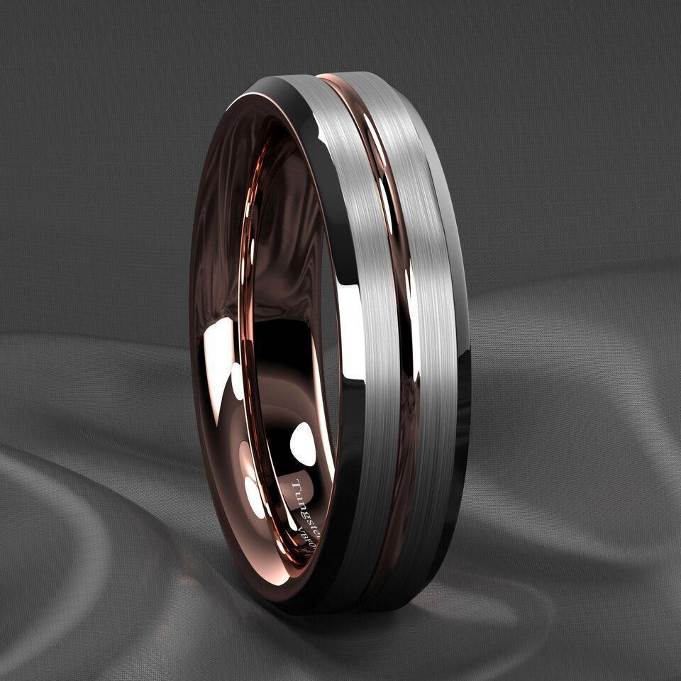 Tungsten Wedding Bands for Women - 6mm Silver Brushed Rose Gold Ring - Elegant Wedding Rings for Her - Jewelry Store by Erik Rayo