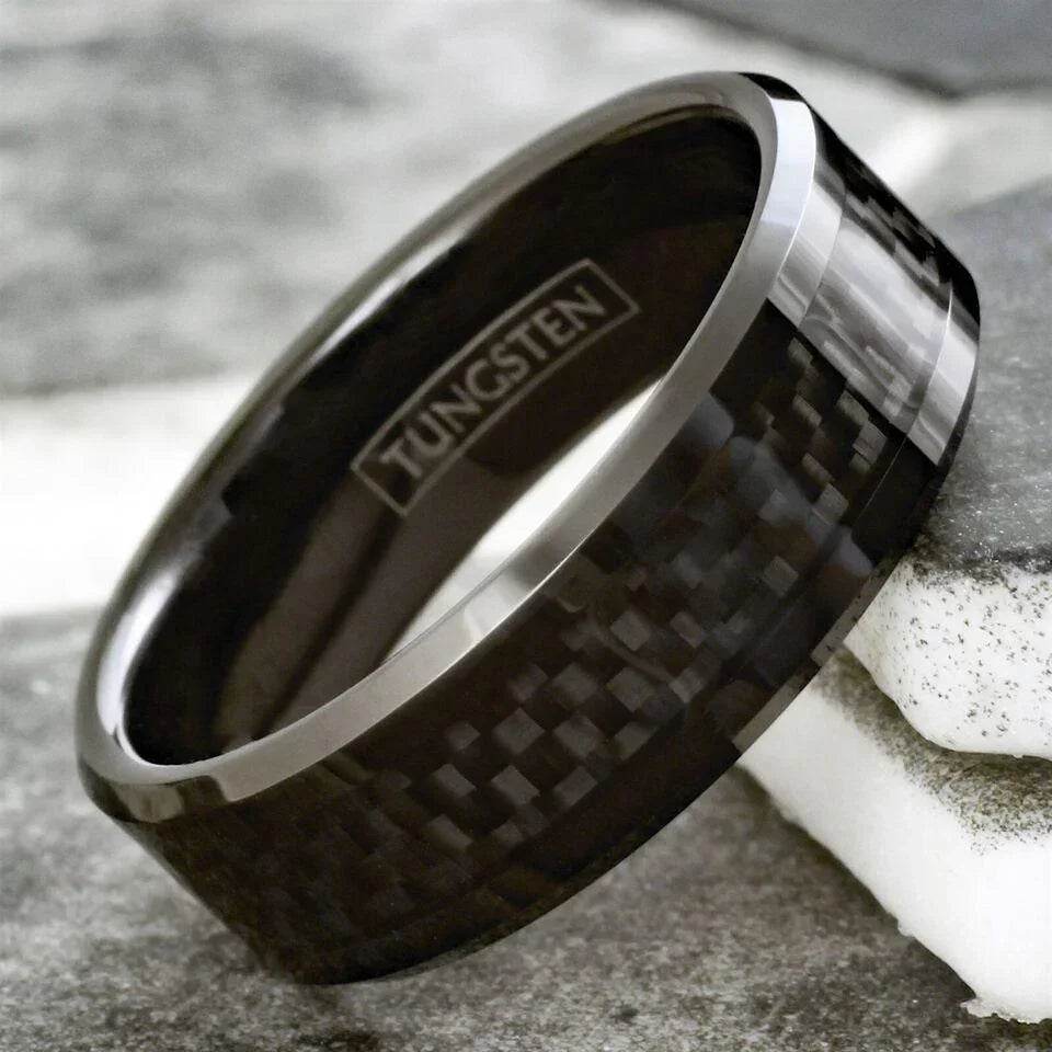 Men’s Wedding Band Rings - Black Carbon Fiber Inlay - Durable Wedding Rings for Men and Women - Jewelry Store by Erik Rayo