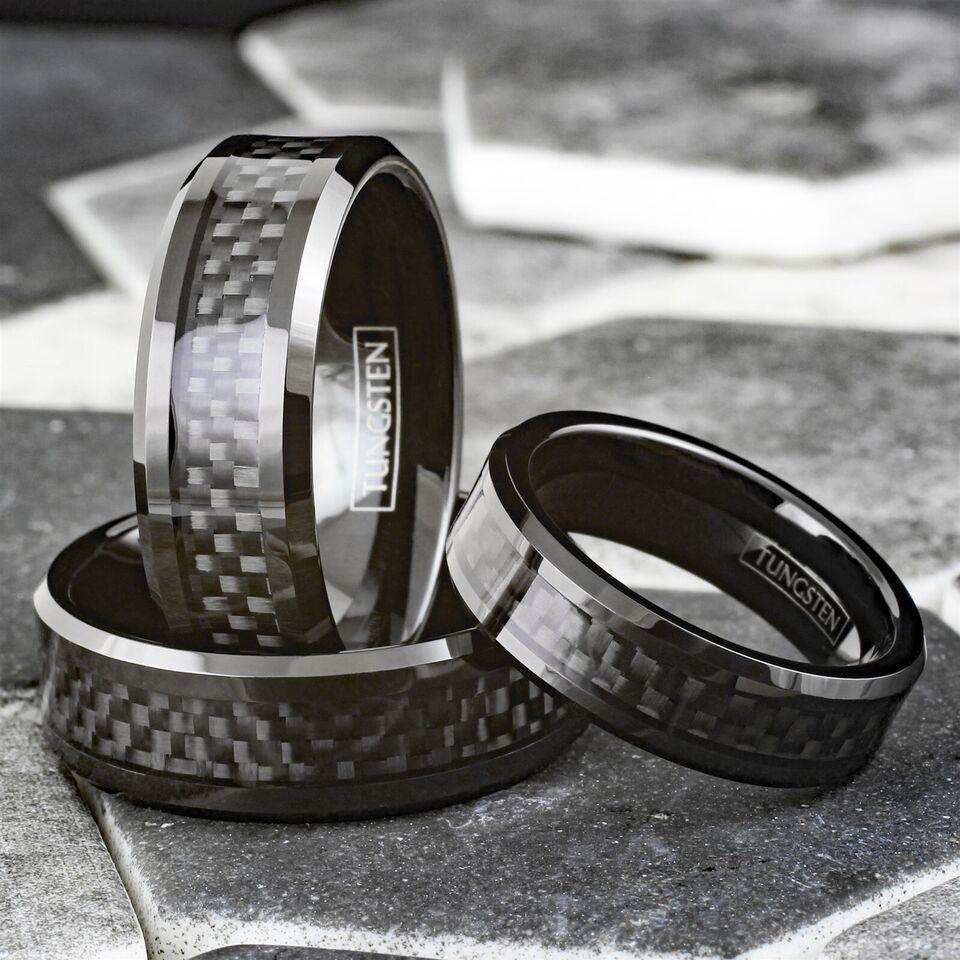 Men’s Wedding Band Rings - Black Carbon Fiber Inlay - Durable Wedding Rings for Men and Women - Jewelry Store by Erik Rayo