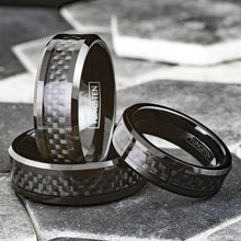 Load image into Gallery viewer, Men&#39;s Wedding Band Rings - Black Carbon Fiber Inlay - Wedding Rings for Men and Women
