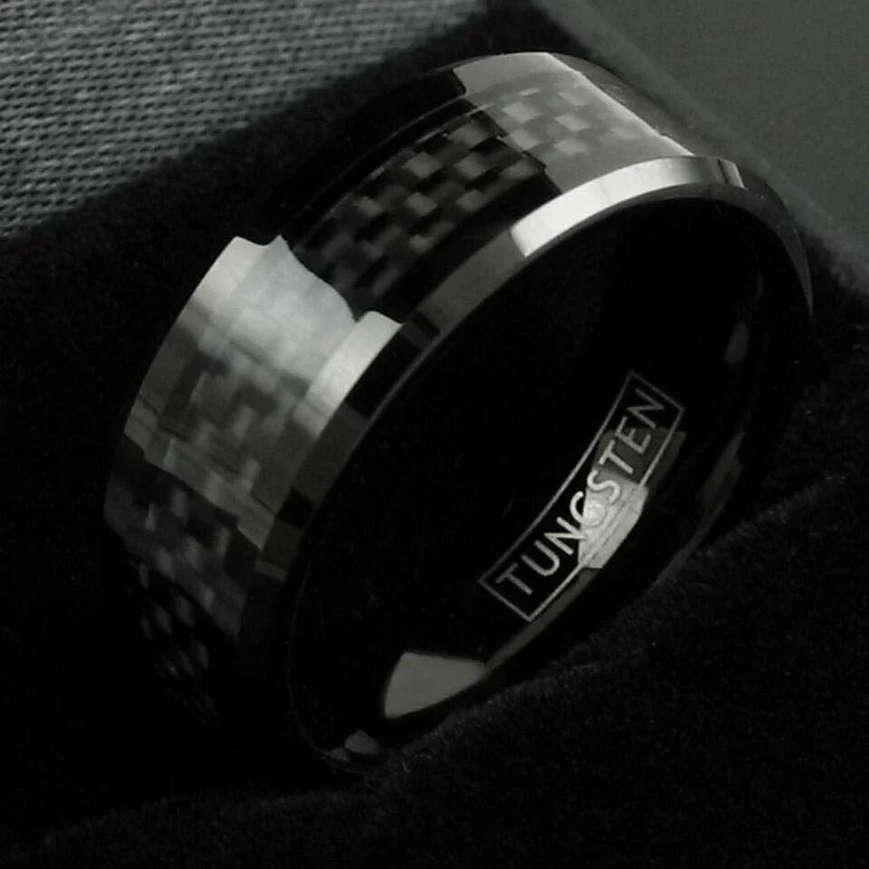 Men’s Wedding Band Rings - Black Carbon Fiber Inlay - Durable Wedding Rings for Men and Women - Jewelry Store by Erik Rayo