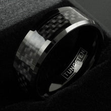 Load image into Gallery viewer, Men&#39;s Wedding Band Rings - Black Carbon Fiber Inlay - Wedding Rings for Men and Women
