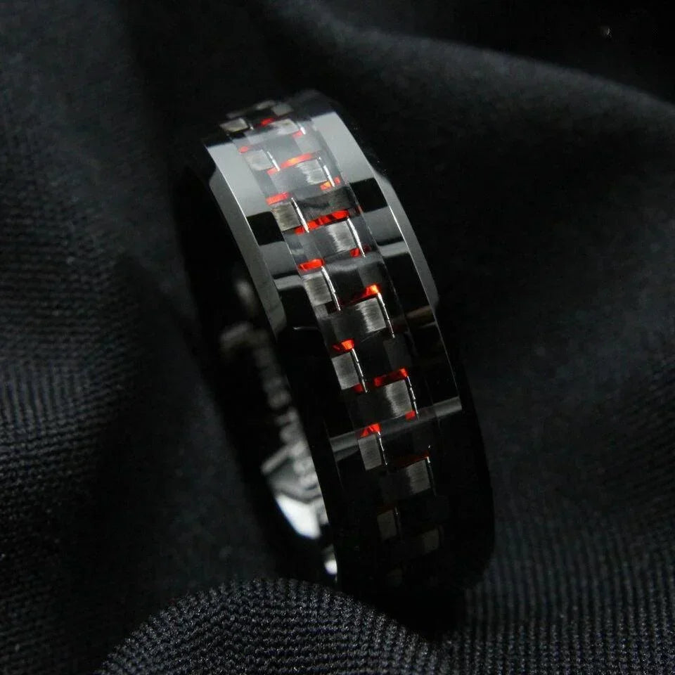 Men’s Wedding Band Ring - 8mm Black & Red Carbon Fiber - Stylish Wedding Rings for Men & Women - Jewelry Store by Erik Rayo
