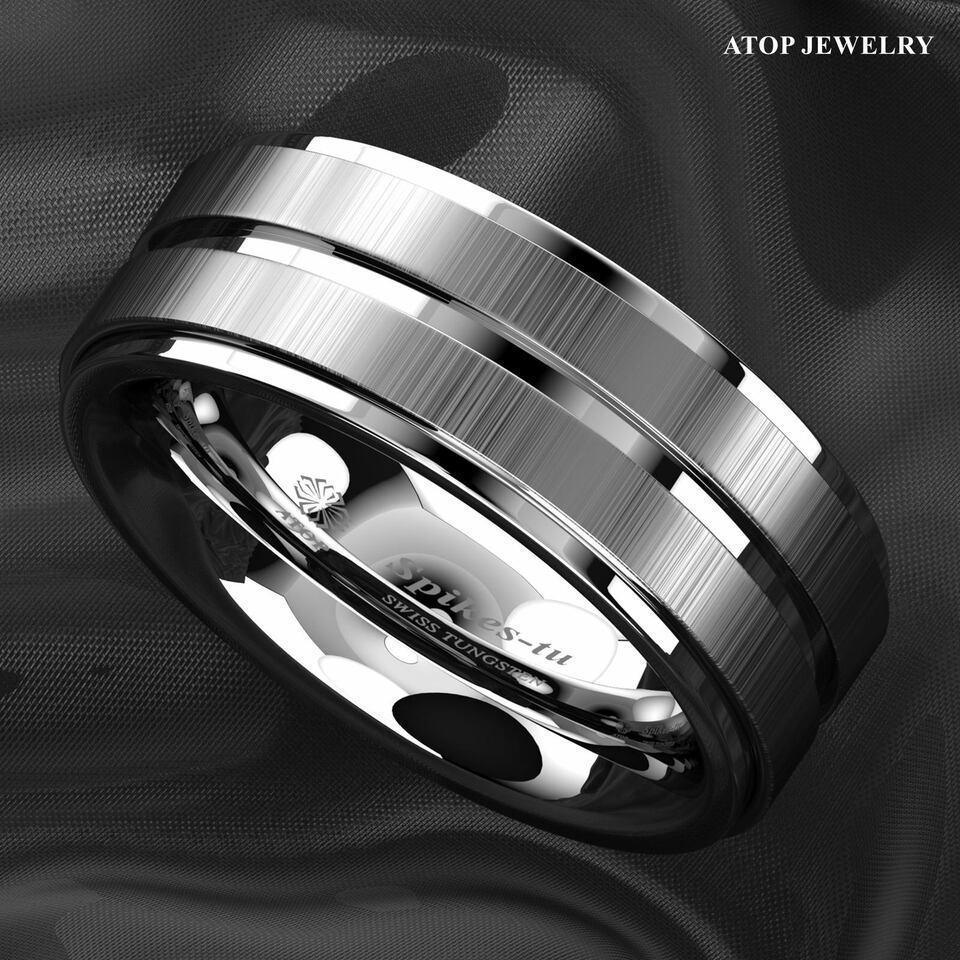 Men's Tungsten Carbide Wedding Band Rings - Vertical Brushed Meteorite Design - Wedding Rings for Men and Women - Jewelry Store by Erik Rayo