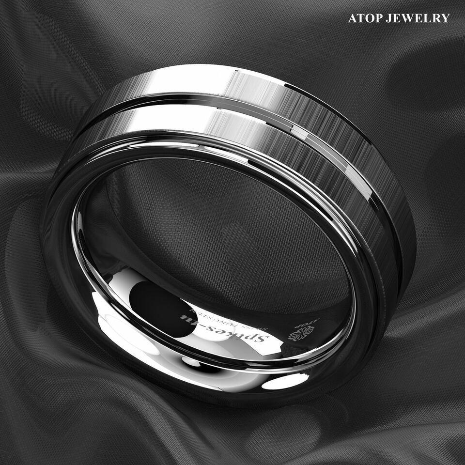 Men's Tungsten Carbide Wedding Band Rings - Vertical Brushed Meteorite Design - Wedding Rings for Men and Women