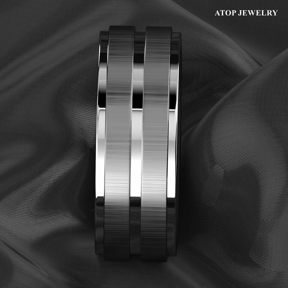 Men's Tungsten Carbide Wedding Band Rings - Vertical Brushed Meteorite Design - Wedding Rings for Men and Women - Jewelry Store by Erik Rayo