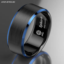 Load image into Gallery viewer, Men&#39;s Wedding Band - Black Brushed with Blue Edge - Rings for Men and Women
