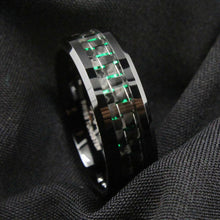 Load image into Gallery viewer, Men&#39;s Wedding Band Rings - Black and Green Carbon Fiber - Wedding Rings for Men and Women
